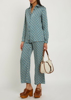 Etro Patterned Satin Straight-leg Trousers Blue