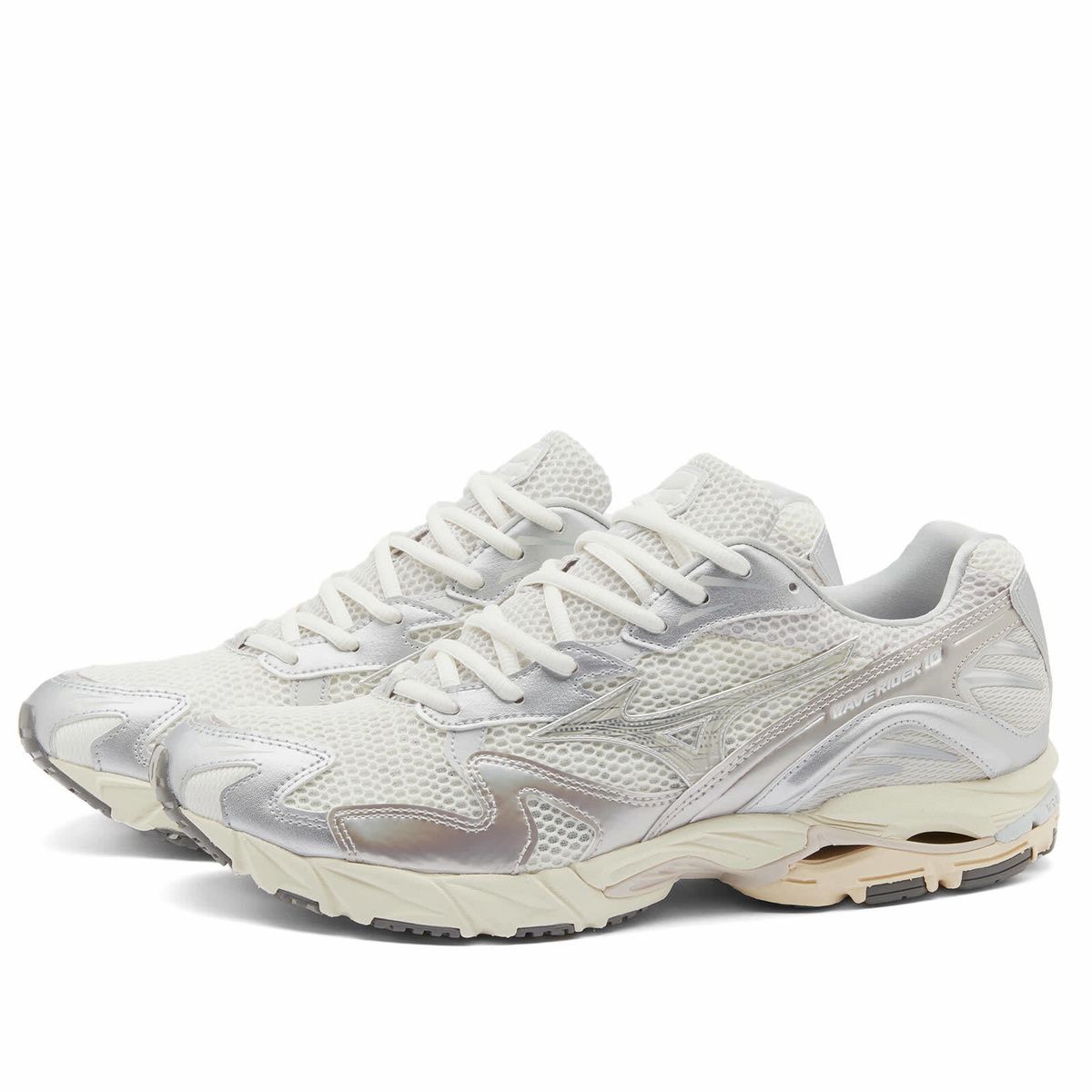【MIZUNO】WAVE RIDER 10 (SNOW WHITE/WHITE SAND/NIMBUS CLOUD) Mizuno Wave Rider 10 Sneakers in Snow White/White Sand