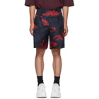 Valentino Navy and Red Camo Shorts