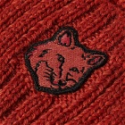 Maison Kitsuné Men's Fox Head Patch Ribbed Beanie in Burnt Red