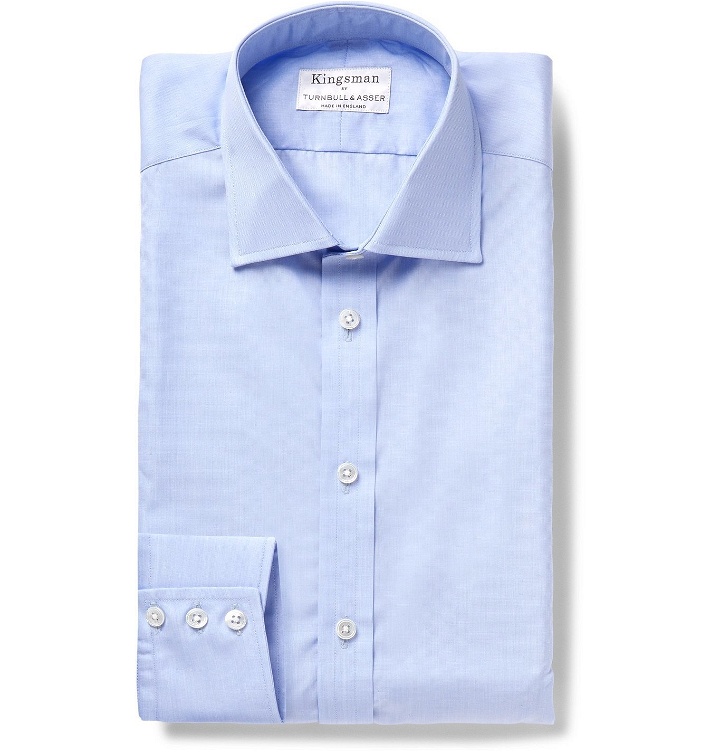 Photo: Kingsman - Turnbull & Asser Light-Blue Slim-Fit Cutaway-Collar Cotton-Poplin Shirt - Blue