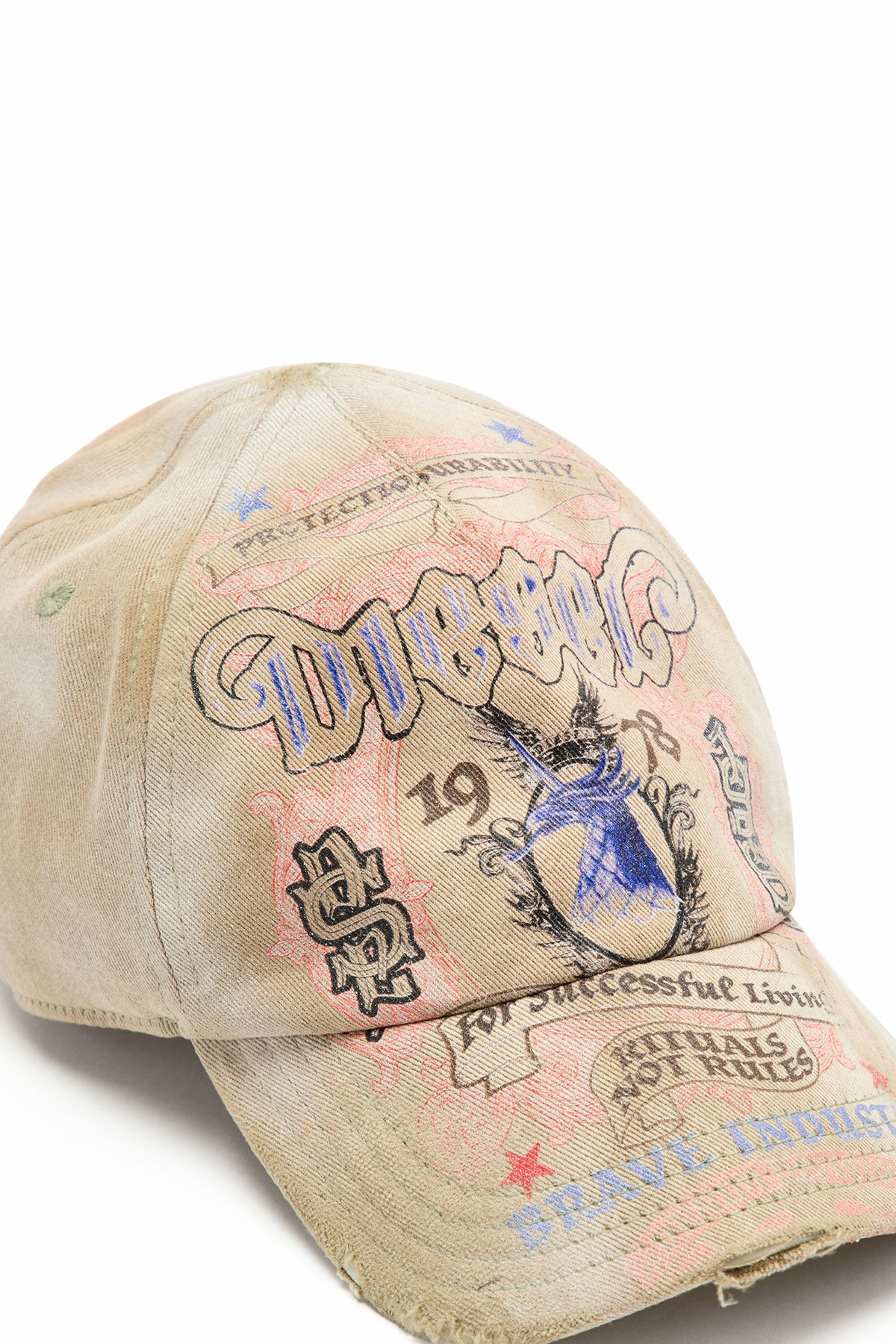 Diesel Distressed baseball cap with logo print - Caps Mens in Beige