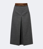 Prada Layered pleated wool midi skirt