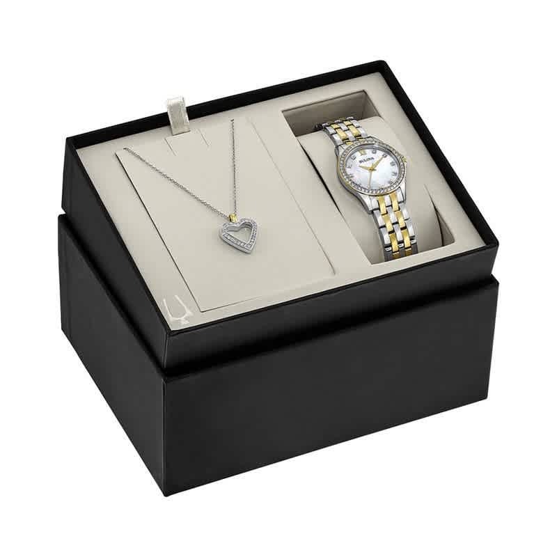Bulova Quartz Crystal Ladies Watch and Heart Pendant Box Set 98X113 Bulova