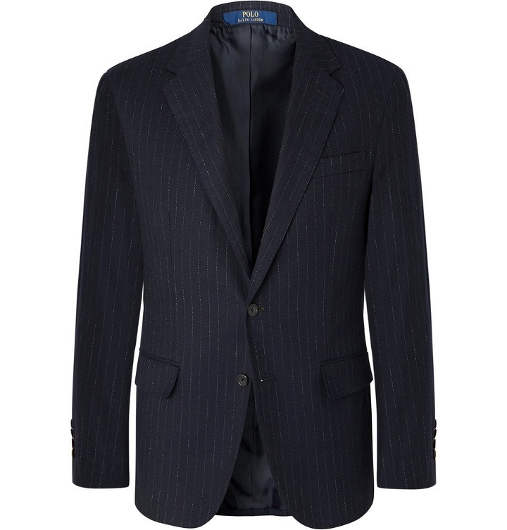Photo: Polo Ralph Lauren - Navy Slim-Fit Pinstriped Stretch Cotton and Wool-Blend Suit Jacket - Navy