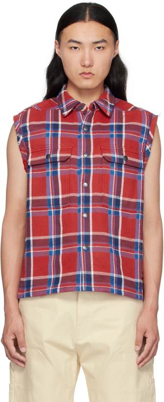 Photo: Rick Owens DRKSHDW Red & Navy Hollywood SL Cropped Outershirt Vest