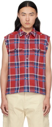 Rick Owens DRKSHDW Red & Navy Hollywood SL Cropped Outershirt Vest
