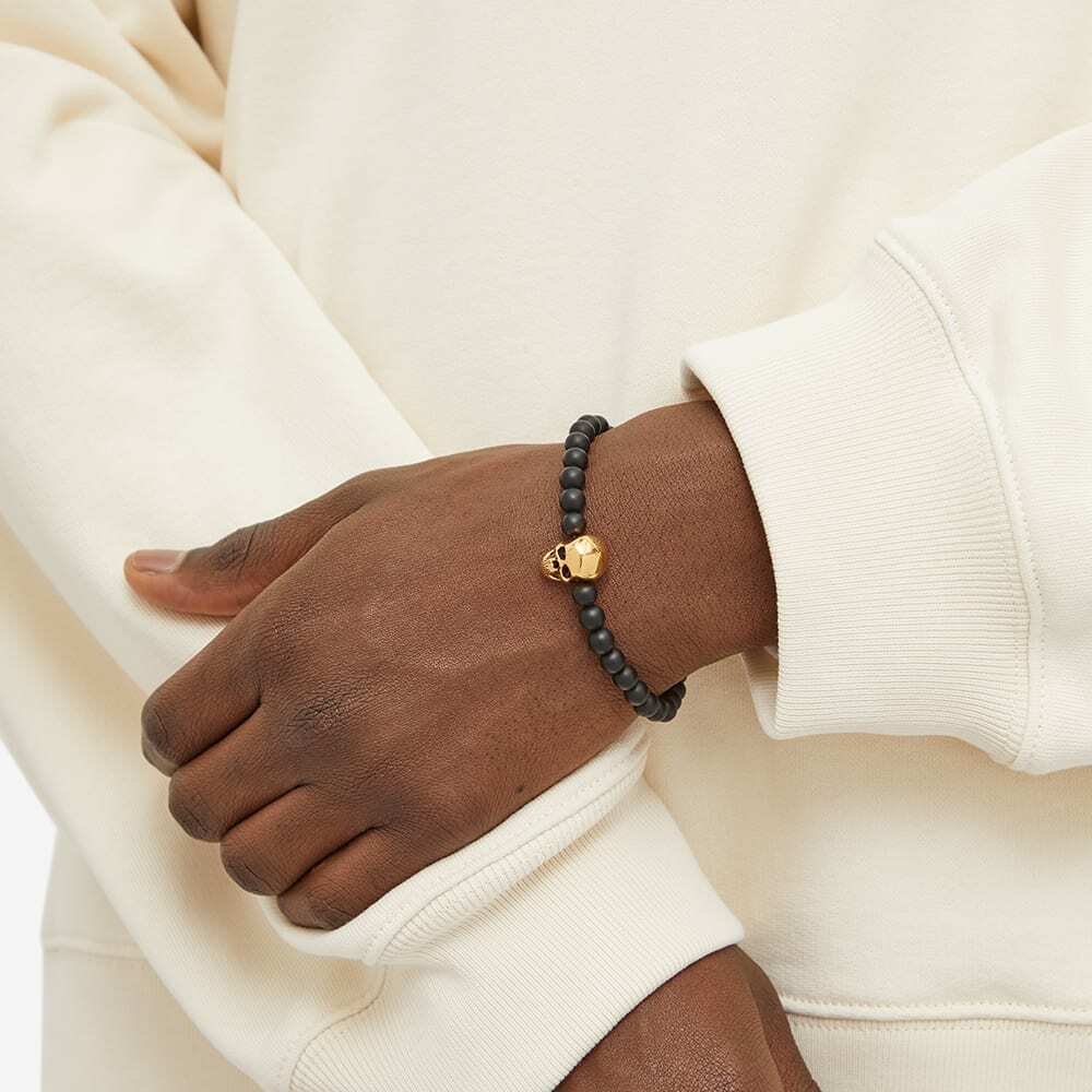 Alexander McQueen Men's Skull Beaded Bracelet in Black/Gold