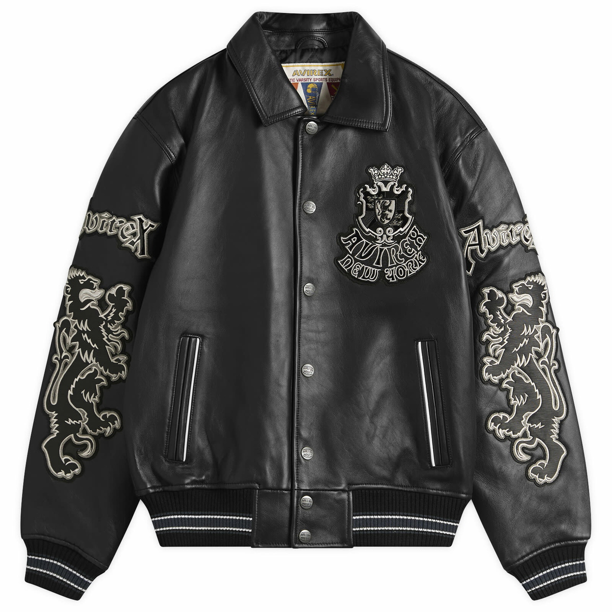 Avirex Men's Goth Varsity Leather Jacket in Black Avirex