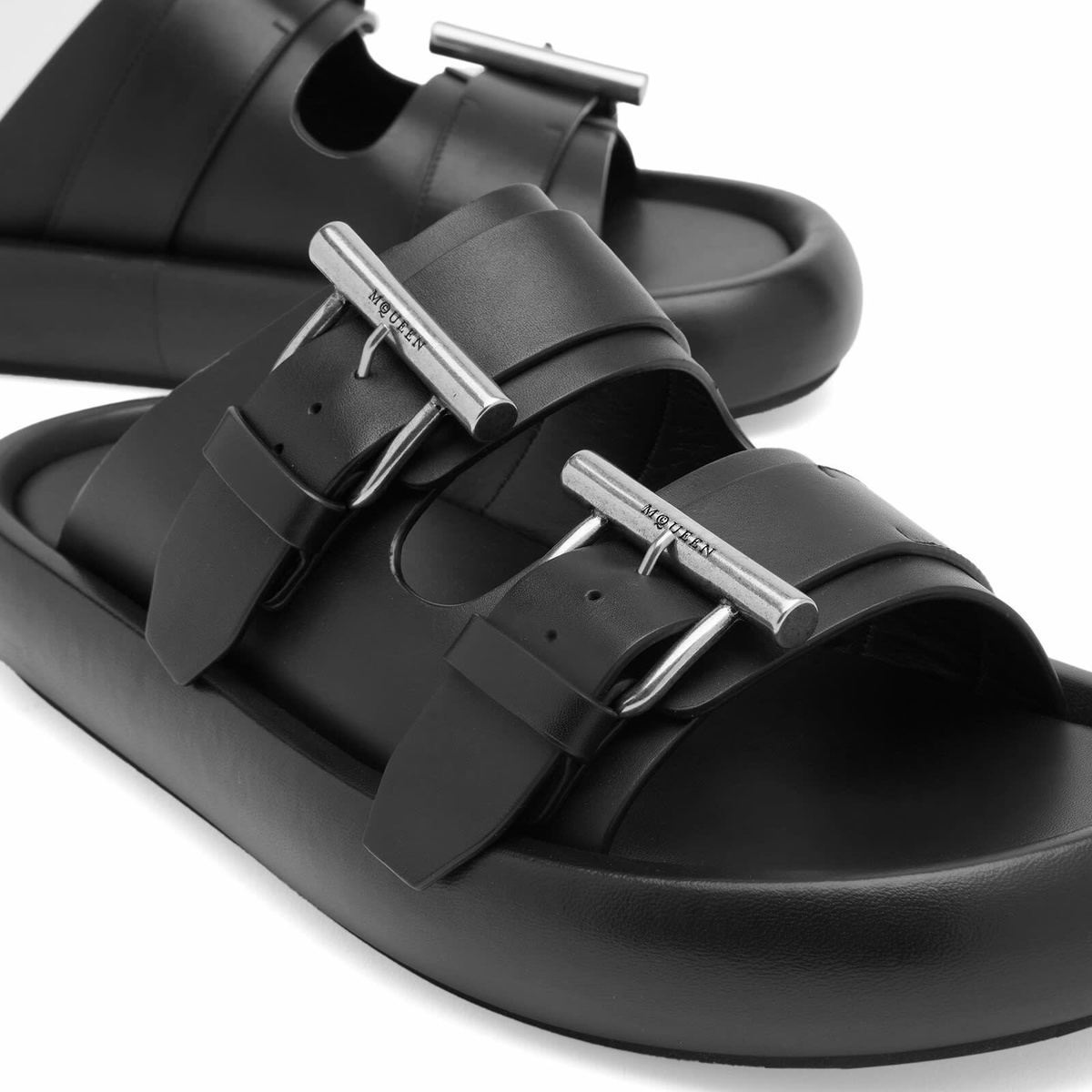Alexander McQueen Men's Double Strap Sandal in Black/Silver