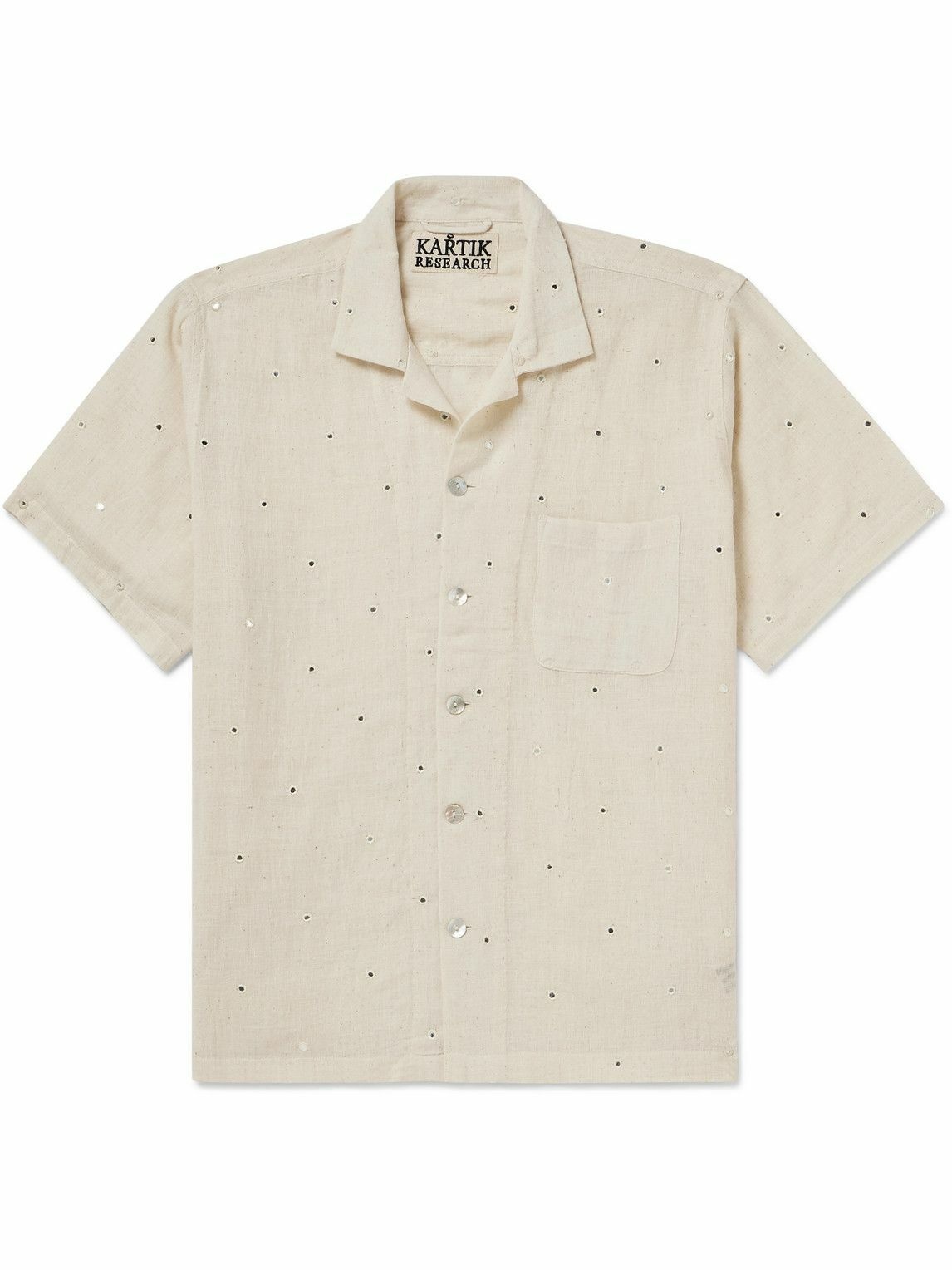 Photo: Kartik Research - Camp-Collar Embellished Cotton-Gauze Shirt - Neutrals