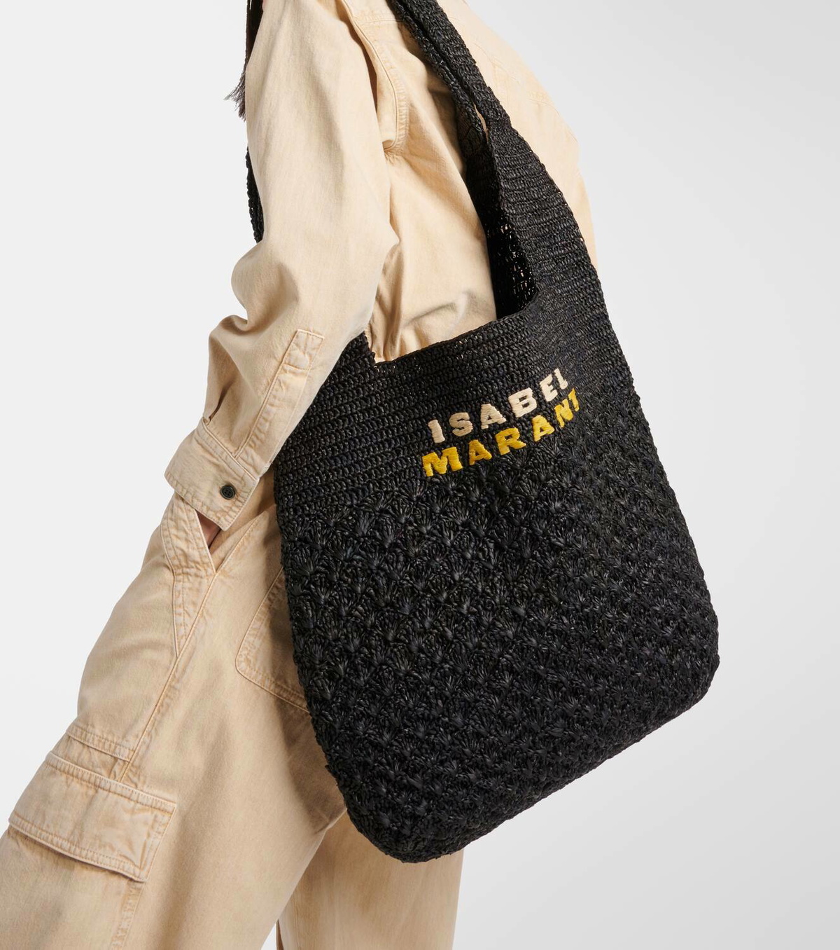 ISABEL MARANT Praia 黒 編み込みトートバッグ Isabel Marant Praia Medium raffia tote bag Isabel Marant