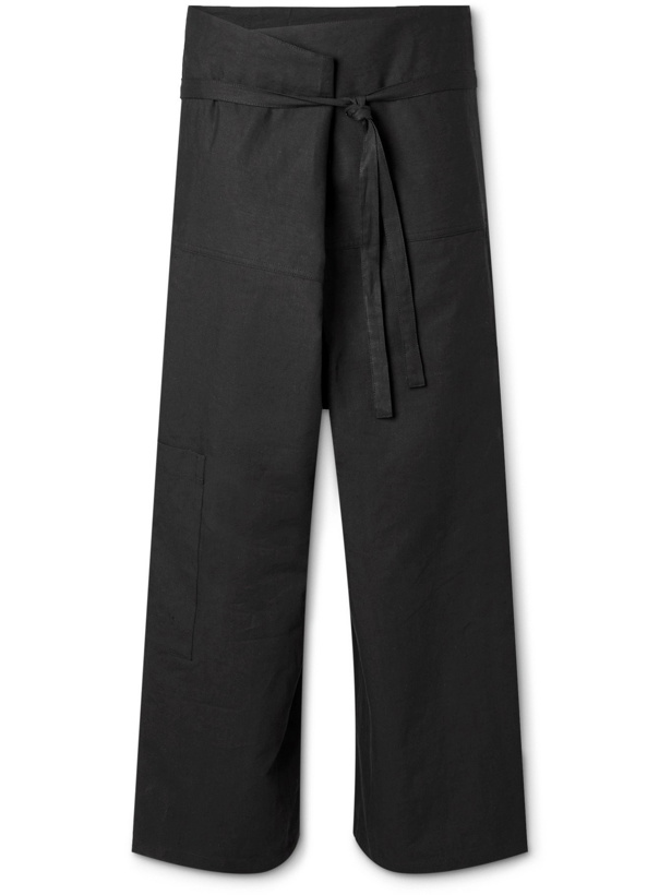 Photo: LOEWE - Paula's Ibiza Wide-Leg Belted Linen and Cotton-Blend Trousers - Black