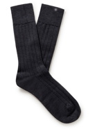 John Smedley - Omega Ribbed Merino Wool-Blend Socks - Gray