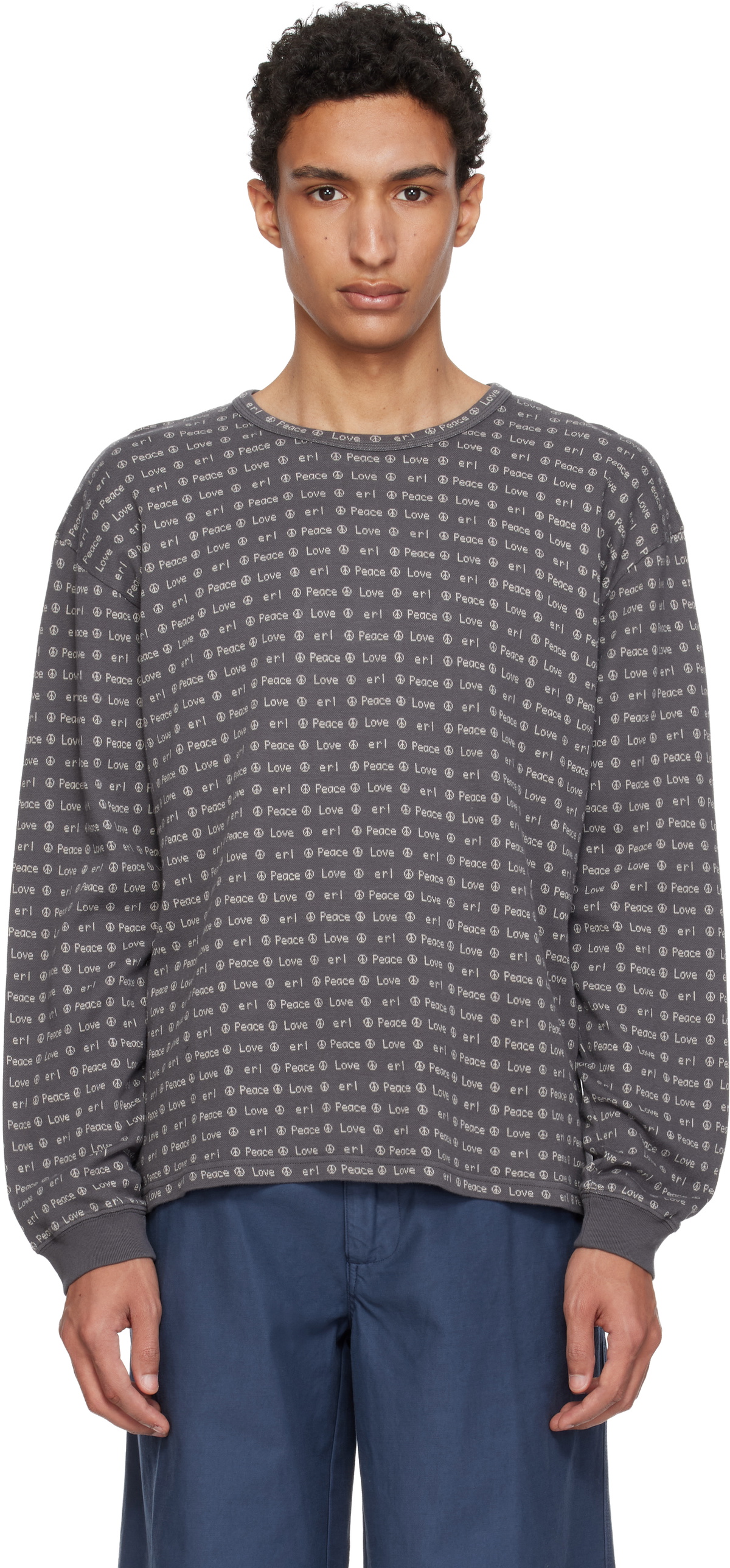 ERL Gray Jacquard Long Sleeve Knit T-shirt