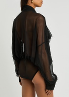 Norma Kamali Sheer Mesh Shirt Bodysuit Black