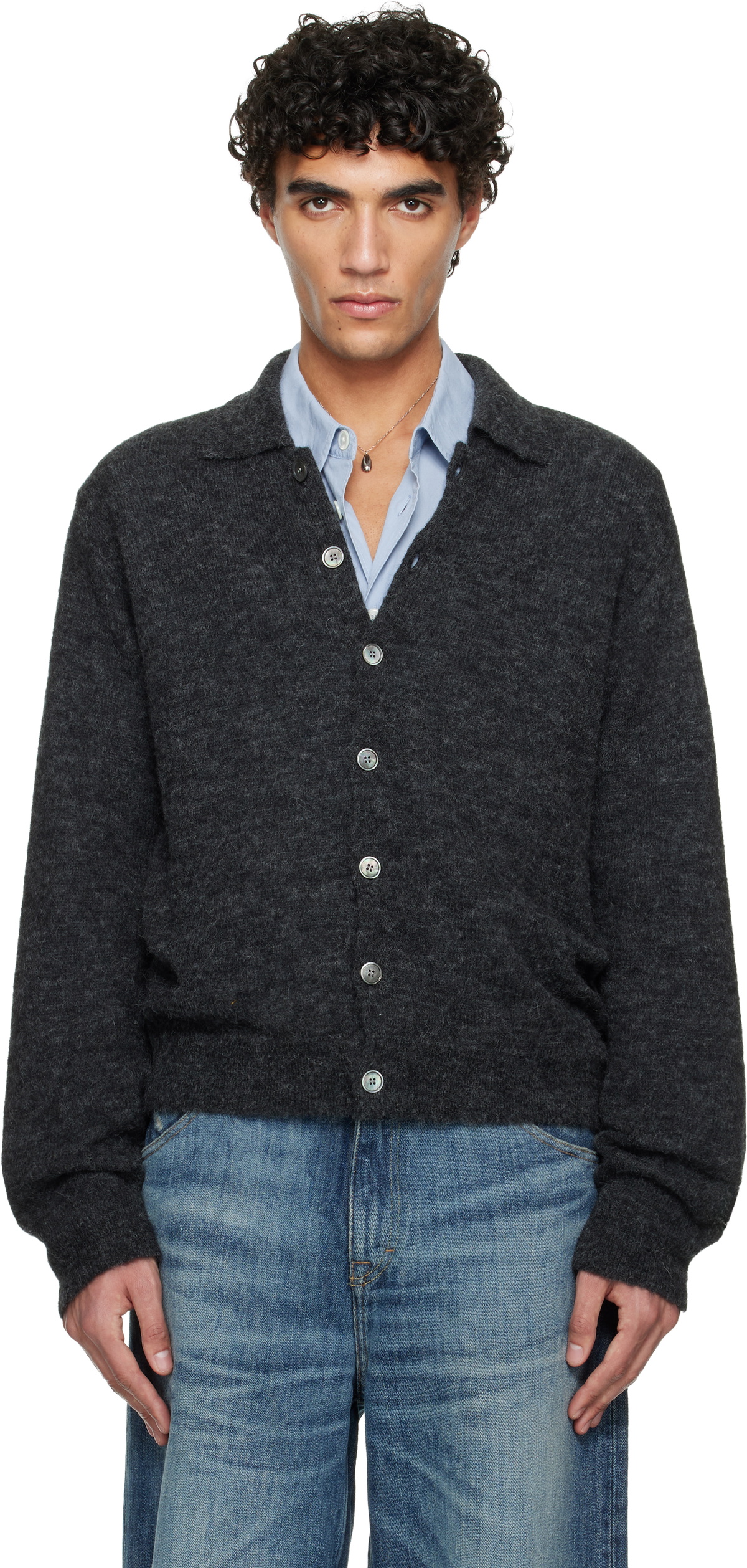 OUR LEGACY Gray Evening Polo Cardigan Our Legacy