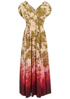 LA Double J Waldorf Printed Smocked Silk Midi Dress Red