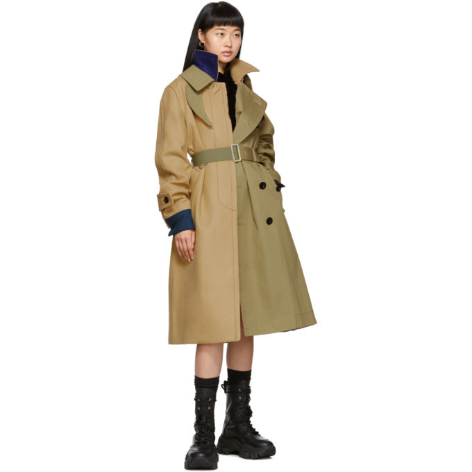 Sacai Beige Melton Cotton Trench Coat Sacai