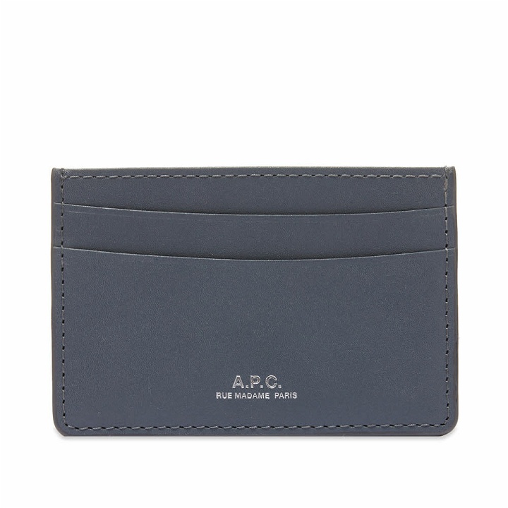 Photo: A.P.C. Men's Andre Smooth Leather Card Holder in Steel Grey