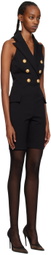 Balmain Black Pointed Lapel Jumpsuit