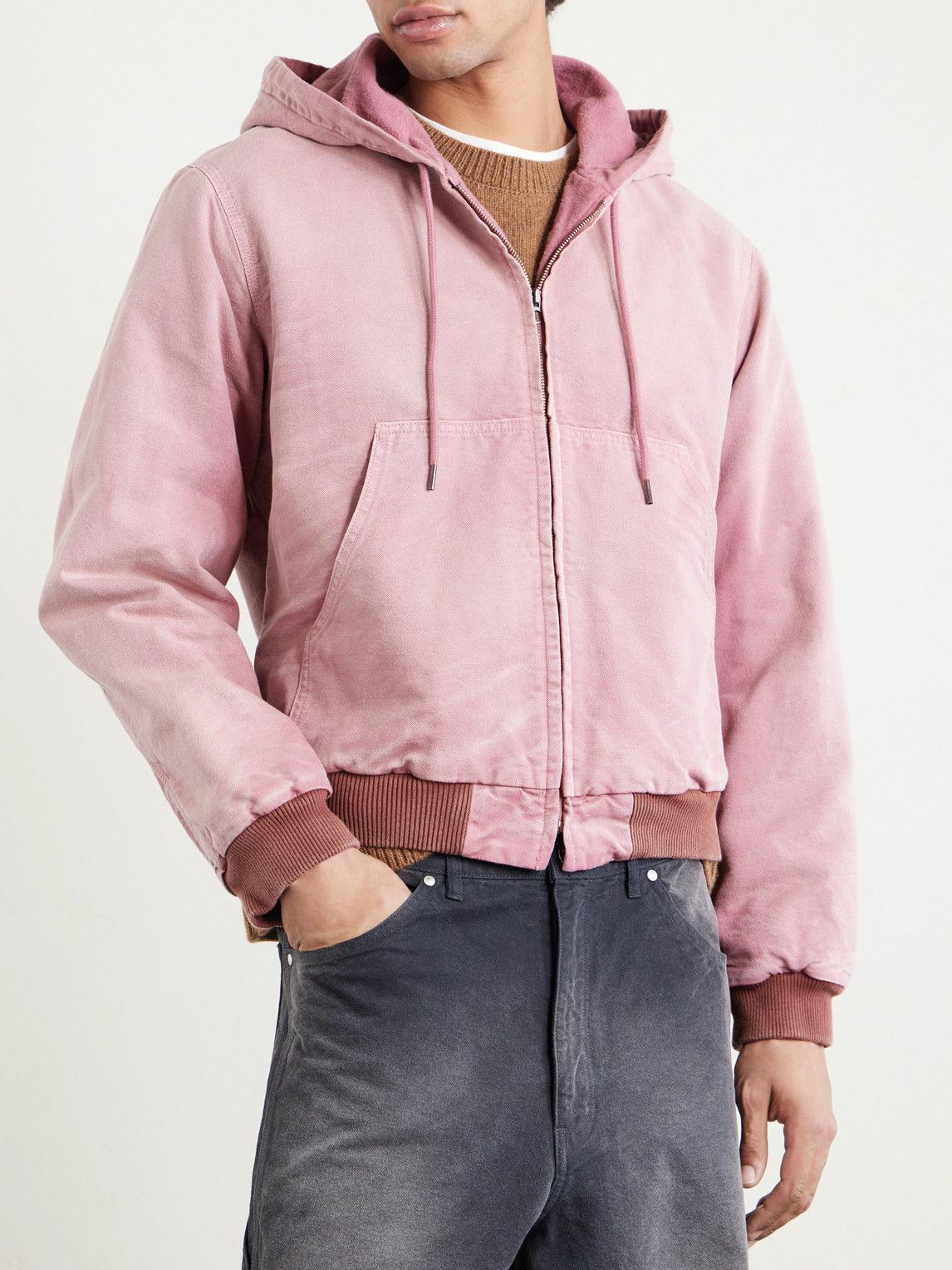 Auralee - Garment-Dyed Cotton-Canvas Zip-Up Hooded Jacket - Pink