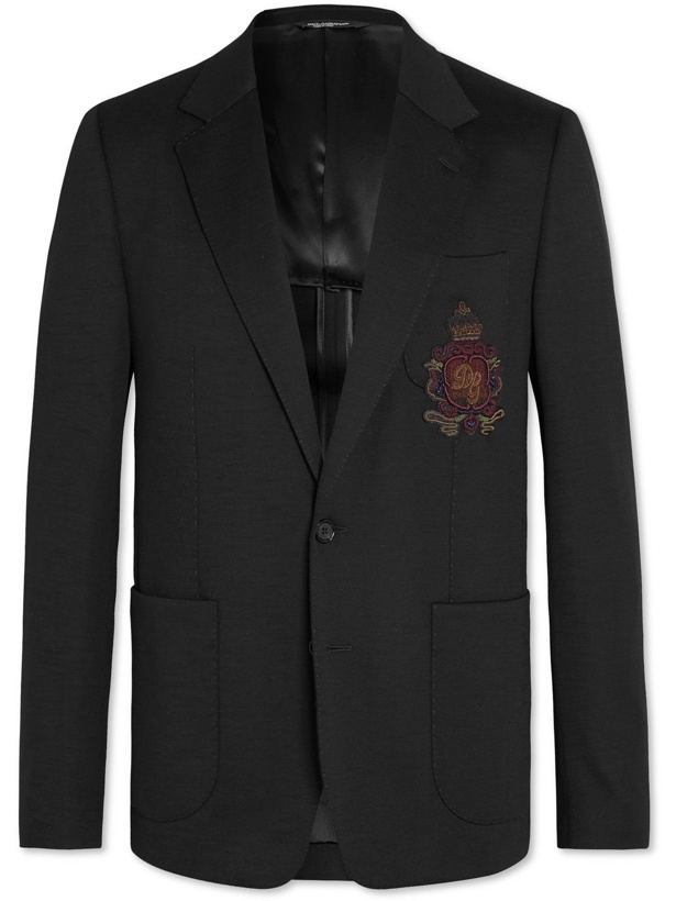 Photo: Dolce & Gabbana - Logo-Appliquéd Virgin Wool-Blend Jersey Blazer - Black