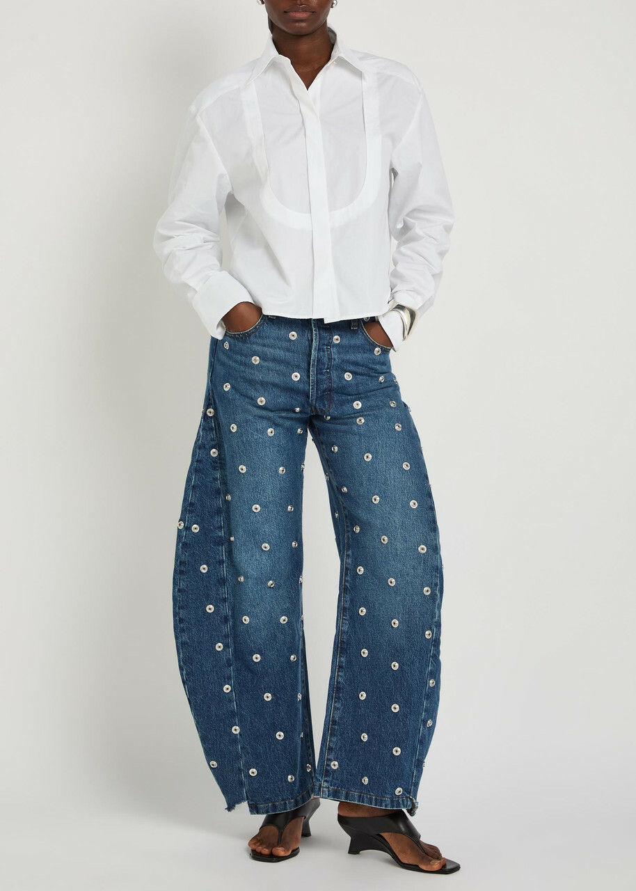 A.W.A.K.E Mode Stud-embellished Barrel-leg Jeans Blue