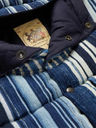 Monitaly - Padded Quilted Striped Denim Parka - Blue