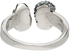 Alexander McQueen Silver Pavé Twin Skull Ring