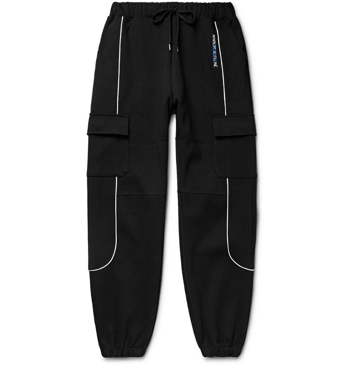 Photo: Maison Kitsuné - ADER error Logo-Embroidered Piped Cotton-Blend Jersey Sweatpants - Black