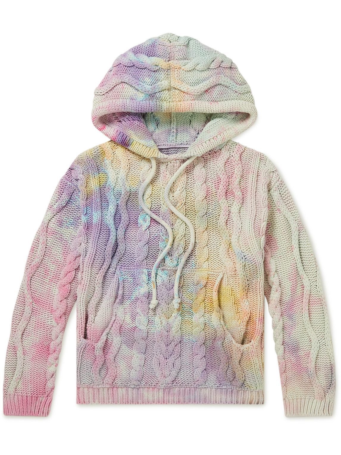 Photo: Camp High - Aura Tie-Dyed Cable-Knit Cotton-Blend Hoodie - Purple