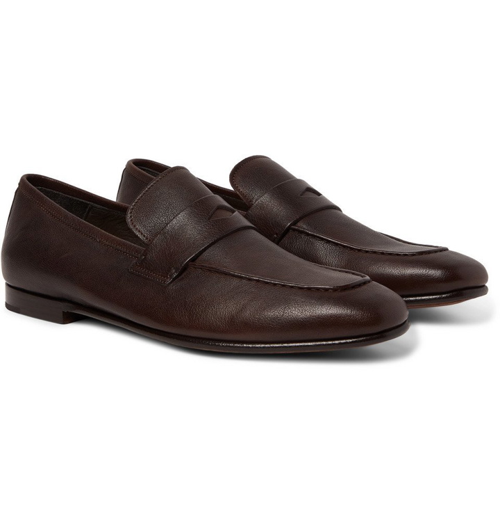 Photo: Dunhill - Textured-Leather Penny Loafers - Dark brown