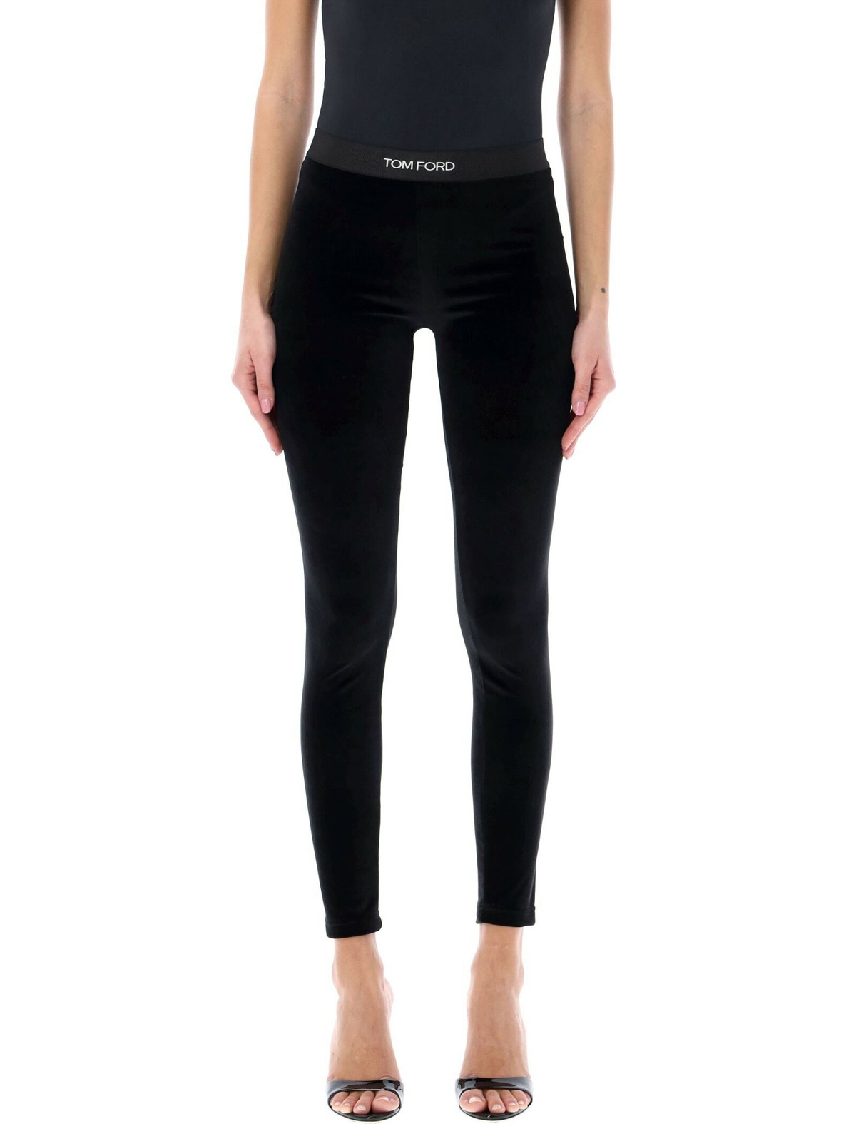 パンツ TOM FORD WOMEN Logo Waist Velvet Leggings Black Logo velvet leggings in black - Tom Ford | Mytheresa