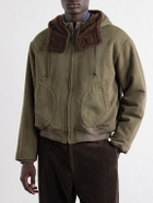 A.PRESSE - Hooded Plush-Trimmed Cotton-Canvas Bomber Jacket - Green