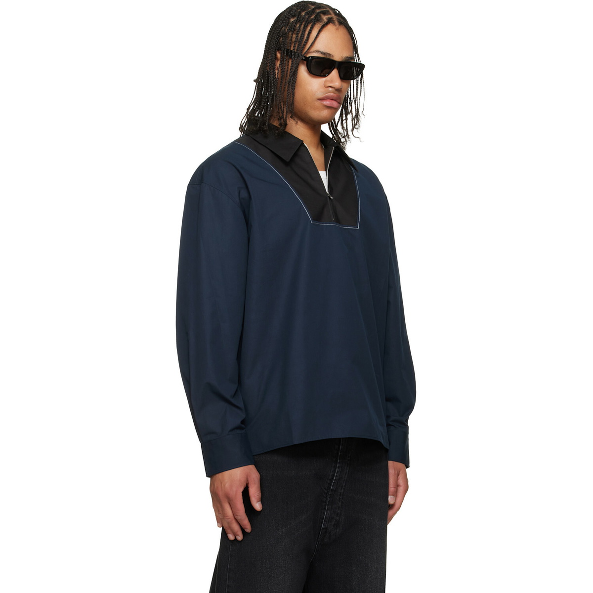 Marni Navy Poplin Zip Bib Shirt