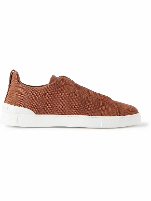 Photo: Zegna - Triple Stitch™ Leather-Trimmed Canvas Sneakers - Orange