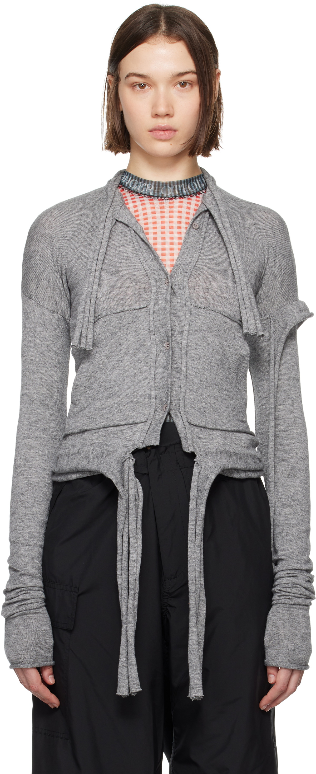 Ottolinger Gray Strappy Knit Cardigan