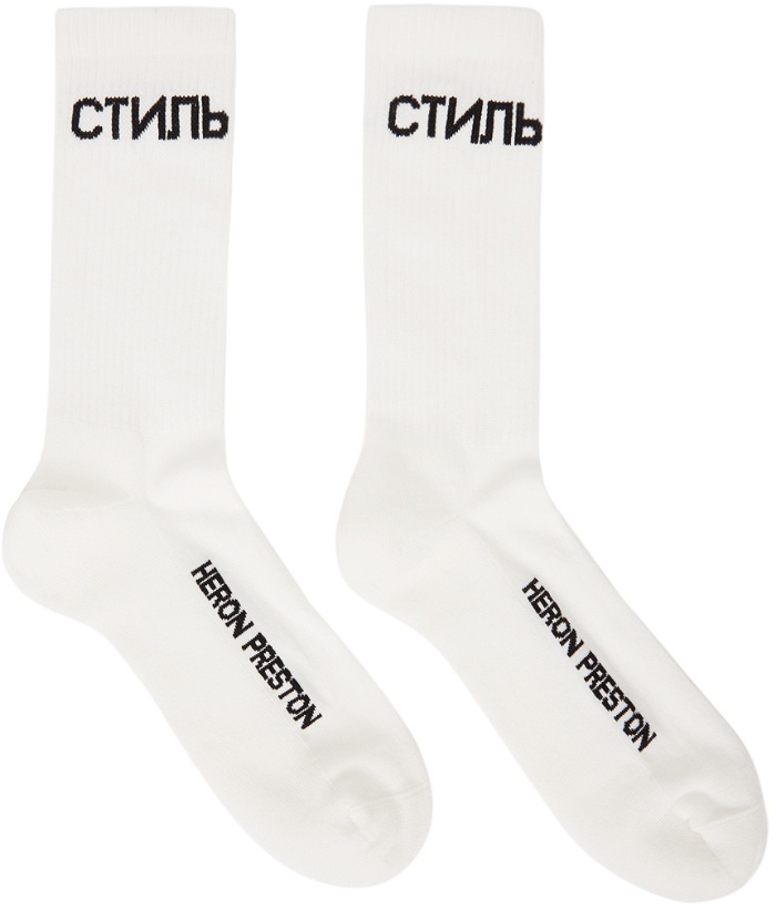 Photo: Heron Preston White & Black Logo Long Socks