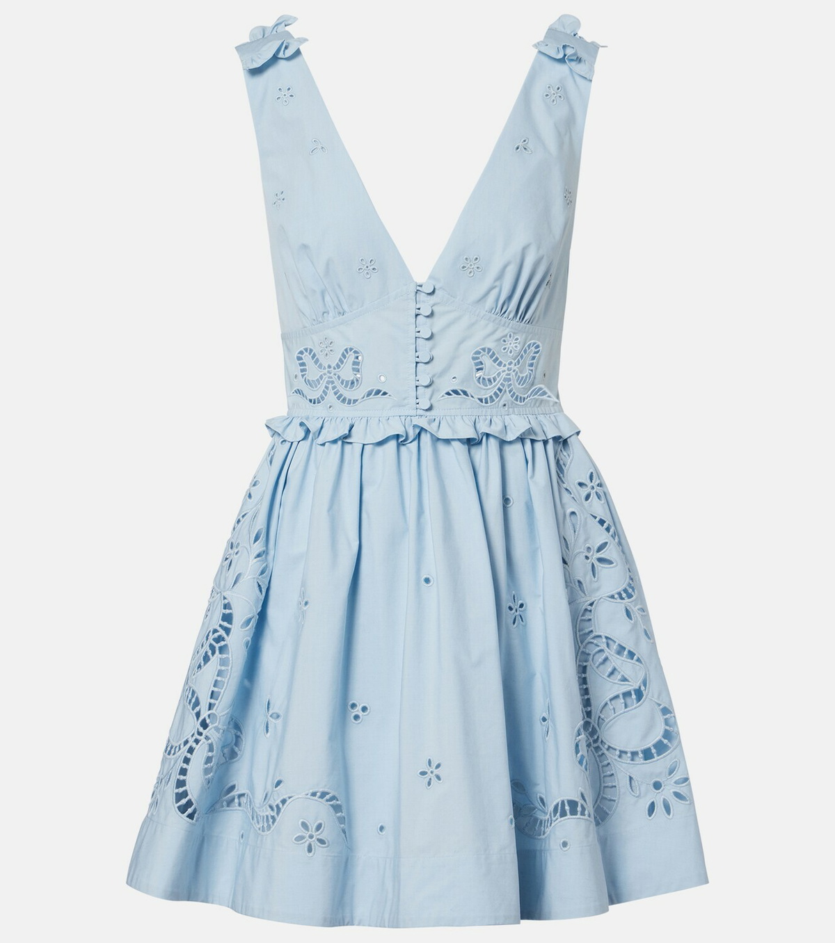 Self-Portrait Broderie anglaise cotton-blend minidress