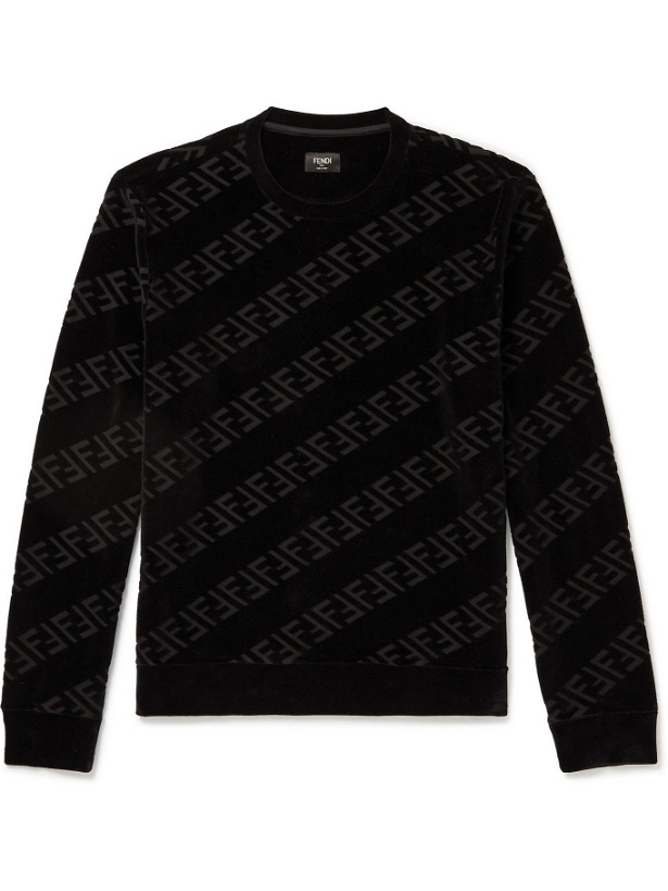 Photo: Fendi - Slim-Fit Logo-Flocked Cotton-Blend Jersey Sweatshirt - Black