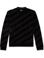 Fendi - Slim-Fit Logo-Flocked Cotton-Blend Jersey Sweatshirt - Black