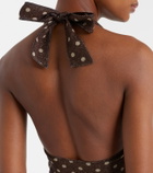Oséree Lumière polka-dot halterneck crop top