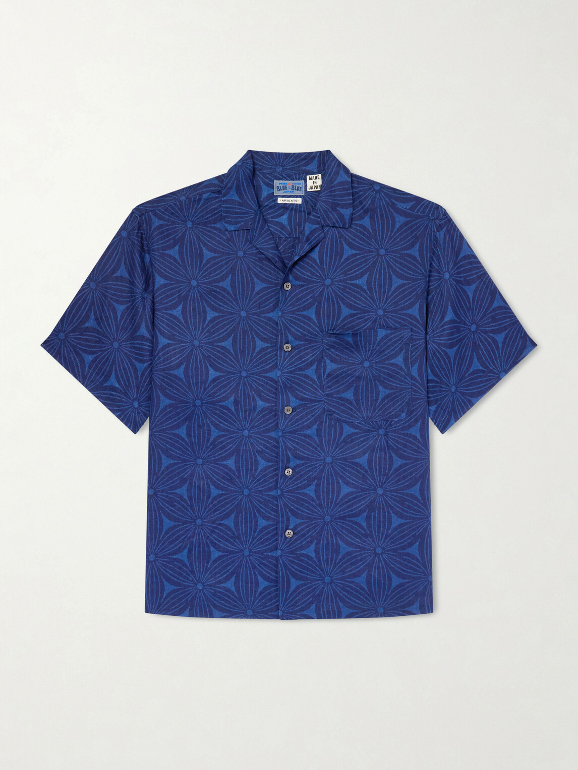 Blue Blue Japan - Sakura Camp-Collar Indigo-Dyed Floral-Print Linen Shirt - Blue
