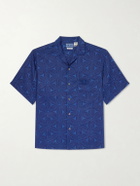 Blue Blue Japan - Sakura Camp-Collar Indigo-Dyed Floral-Print Linen Shirt - Blue