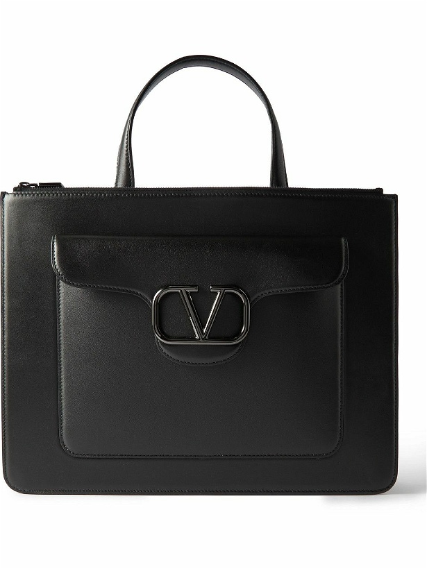 Photo: Valentino Garavani - Valentino Garavani Logo-Embellished Leather Briefcase