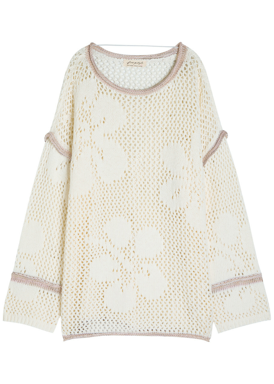 Free People Hidden Tropics Open-knit Cotton Jumper Ivory