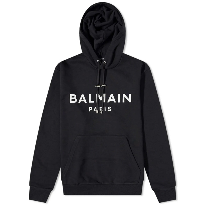 Photo: Balmain Men's Paris Logo Hoody in Black/White