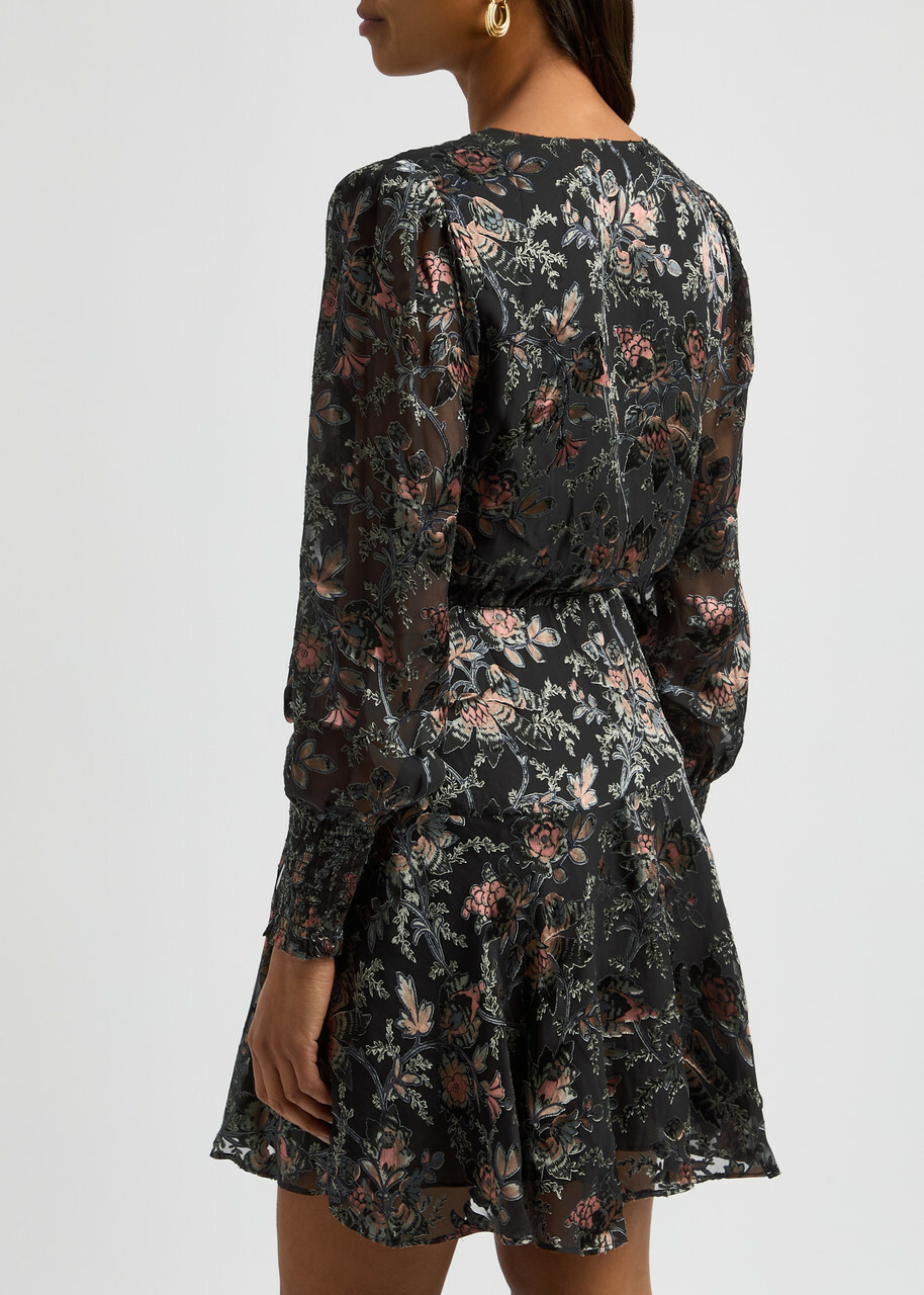 Paige Audriana Floral-applique Mesh Wrap Mini Dress Multicoloured