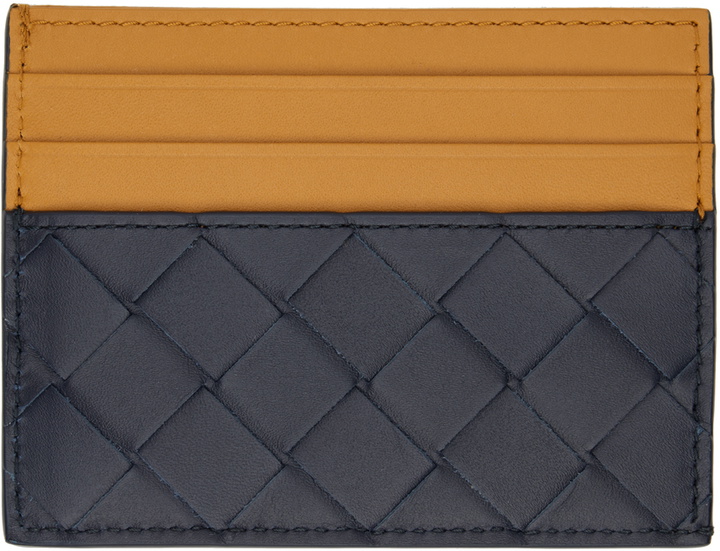 Photo: Bottega Veneta Navy & Orange Intrecciato Card Holder